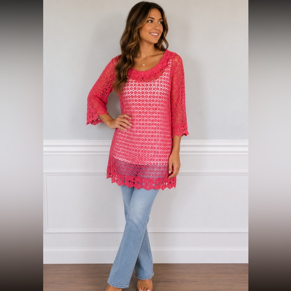 SIMPLY IRRESISTIBLE Coral Crochet Tunic Size Large